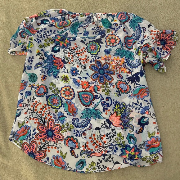 Milly Womans Peasant Top Size M Colorful Semi sheer Top Blouse Tassle Tie Shirt - Picture 7 of 8